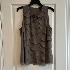 Ann Taylor Layered Gray Sleeveless Blouse zipper up back Size L